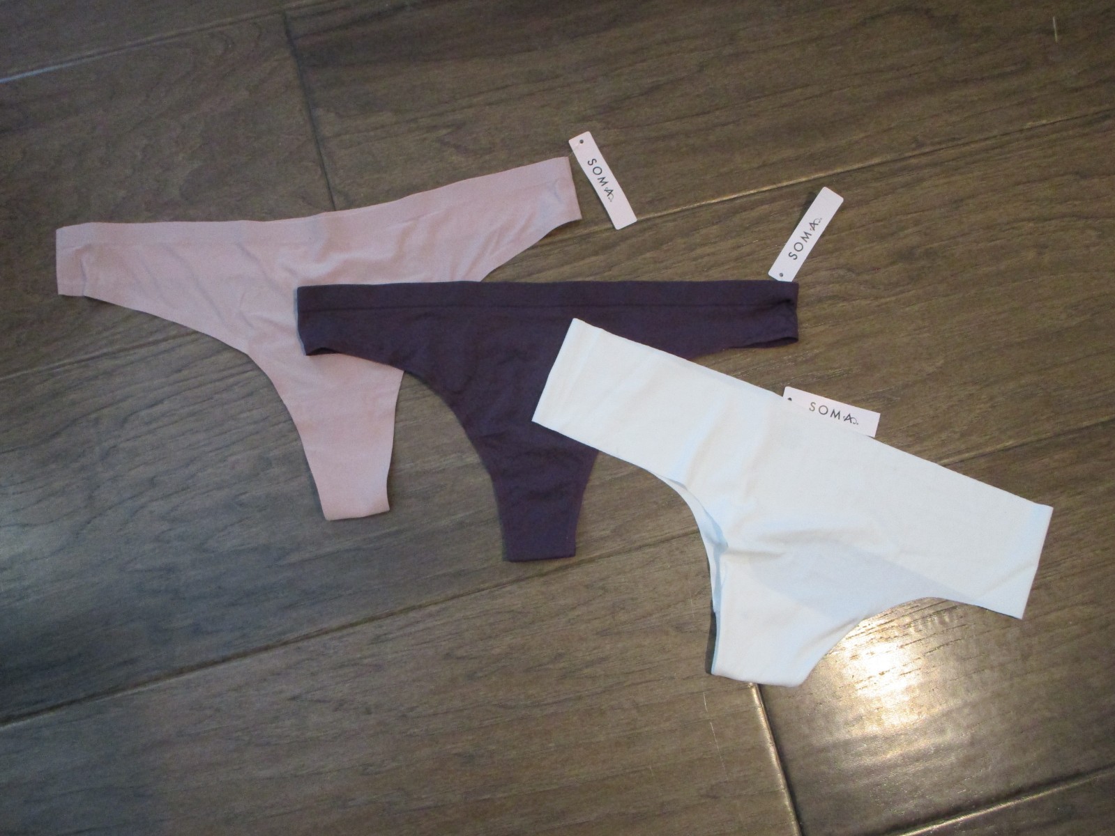 3-PACK SOMA ENBLISS/SEAMLESS/ALMOST BARE THONG PANTIES PINK/PURPLE/IVORY SIZE XL