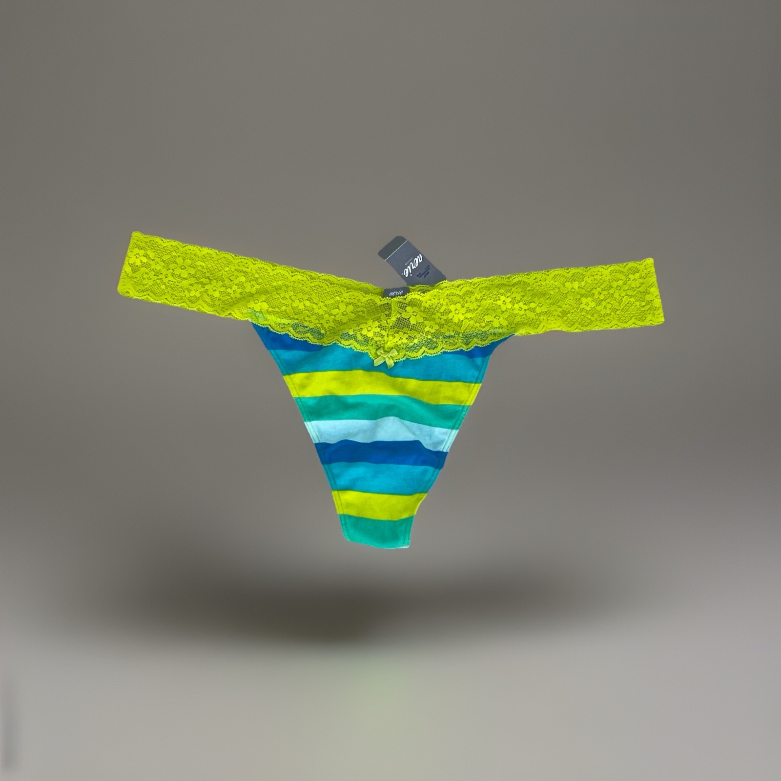 Vintage Aerie Bright Striped Thong Soft Cotton Stretch Lace Waste Panties XL NWT