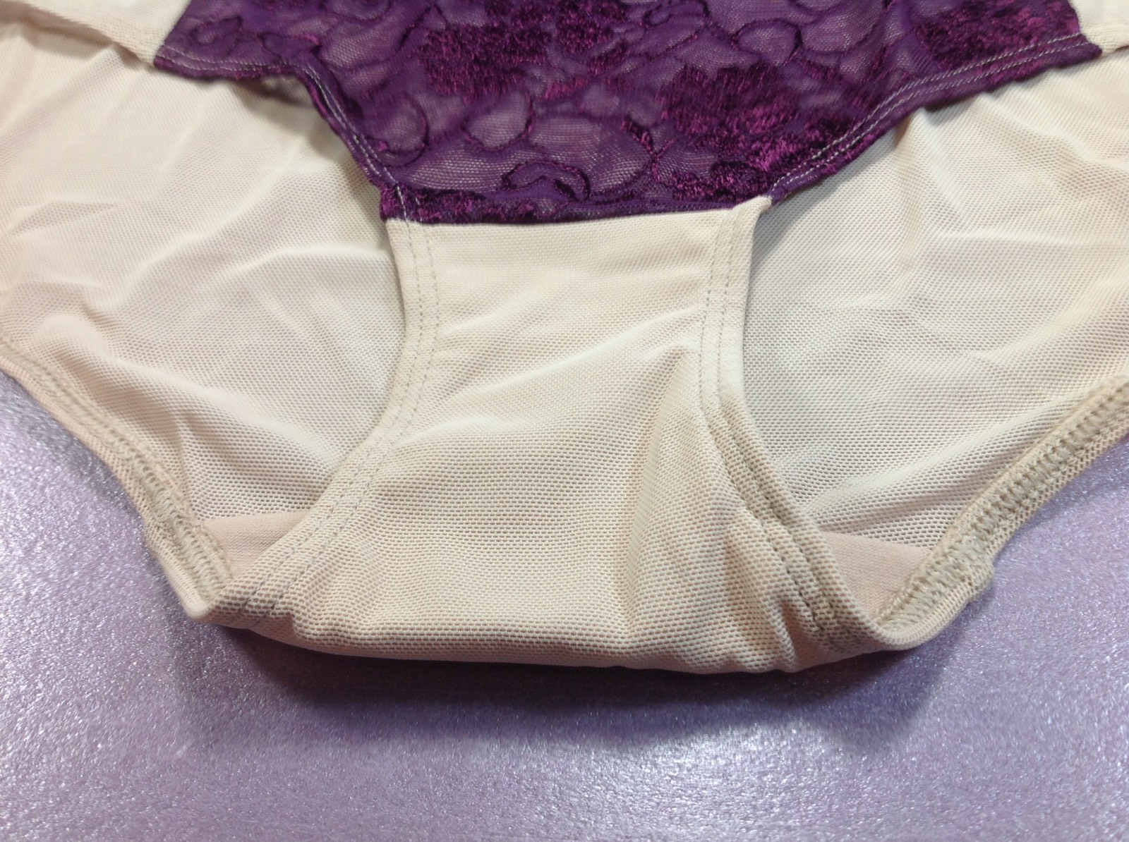 Women Panties,briefs Bikinis”ILUSION”size XL.beige Gauze W/purple Fishnet Floral
