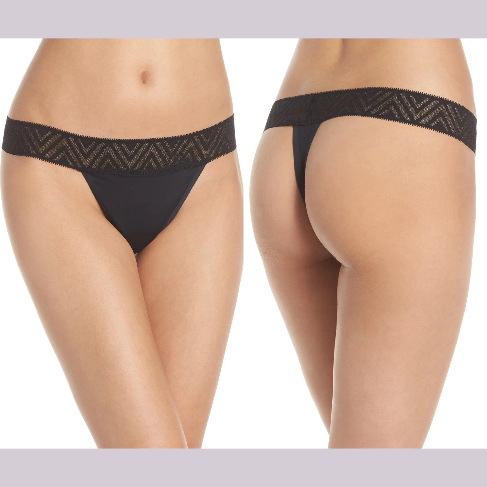 NWT $25 Thinx [ PLUS 3X ] Lace Period Light Absorbency Thong in Black #5340