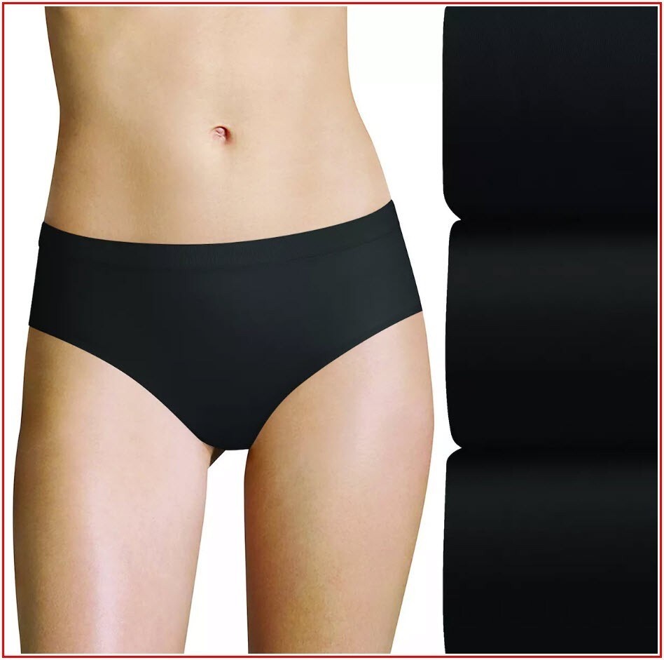 3 Pairs – Bali Women’s EASYLITE Seamless HIPSTER Panties – BLACK – xl size 8