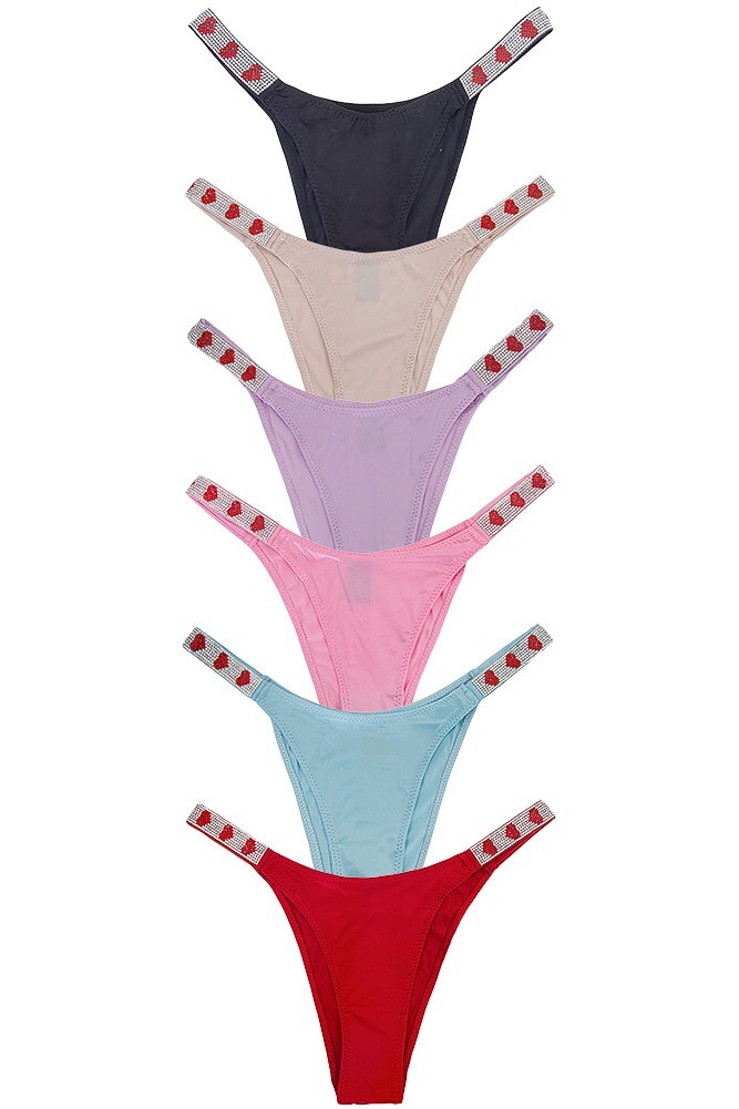 Jennifer 12pcs Assorted Sexy Color Mixed Heart Rhinestone String Band Trim Panty
