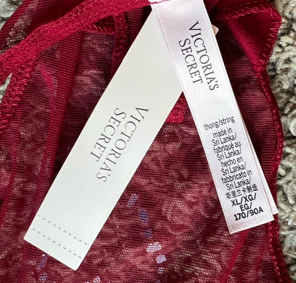 NWT Victoria’s Secret Very Sexy Red Mesh Thong Panty Shine Straps Heart XL
