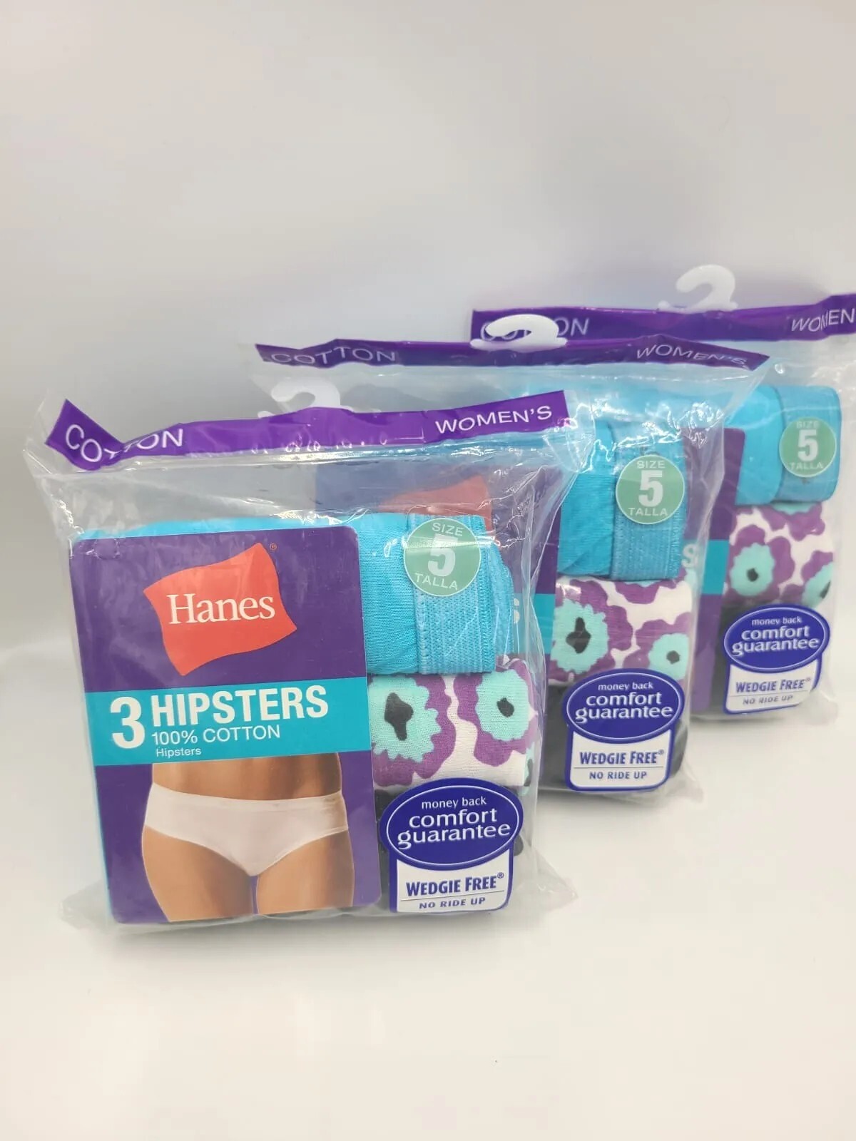 Hanes Women’s 100% Cotton Tagless Wedge Free Hipsters 9-Pair Multicolor Size 5
