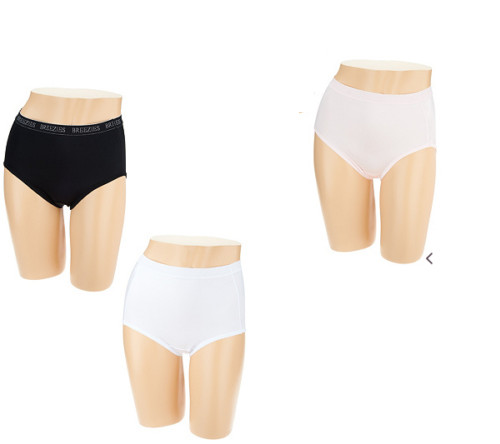 Breezies Set of 3 Nylon Microfiber Hi-Cut Panty-Black/White/Pink-Large-A287800