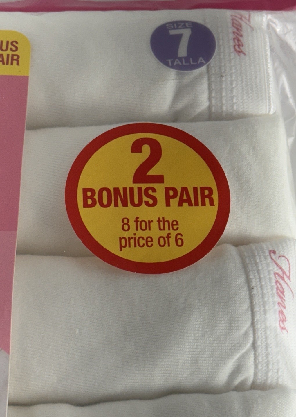 Deadstock Vintage NOS Hanes 8 Pack Cotton Briefs Women Size 7 White No Ride Up