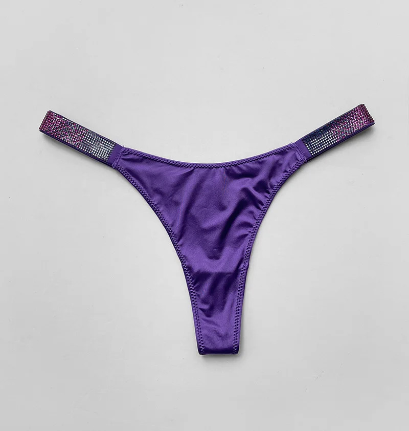 Letter Sexy Panties Women Thongs Rhinestones Diamonds G-string Sports Thong Low