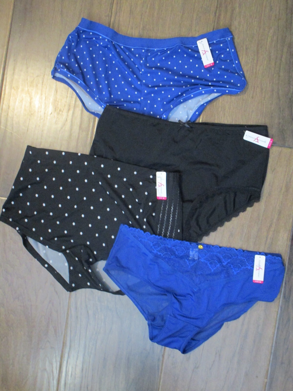 ASHLEY STEWART 4-PACK CHEEKY/BOYSHORT/BRIEF PANTIES IN BLACK/BLUE SIZE 12