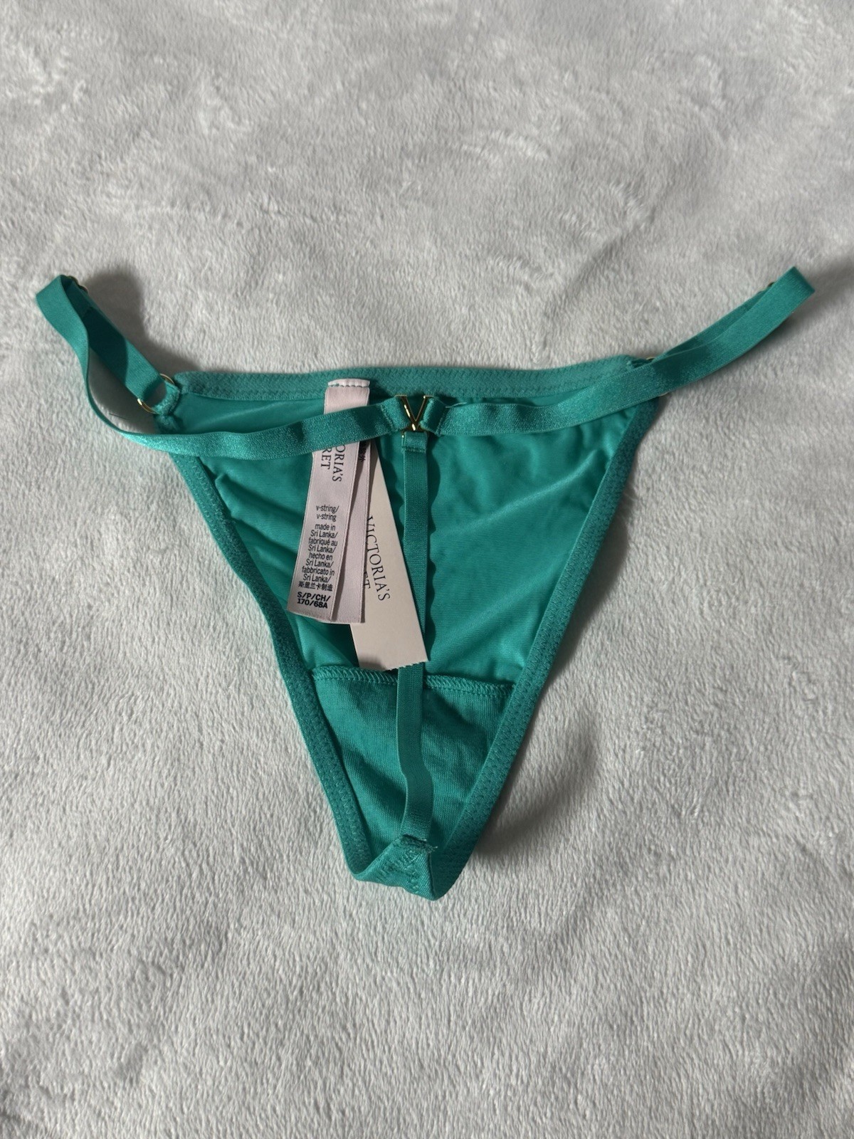 Victoria’s Secret V-String Panty Green Gold V-Hardware Strappy Thong NWT Size S