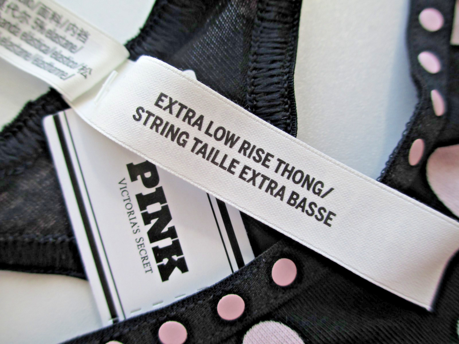 VICTORIA’S SECRET PINK Cotton High Leg Thong Panty S M L XL Black Polka Dot NWT