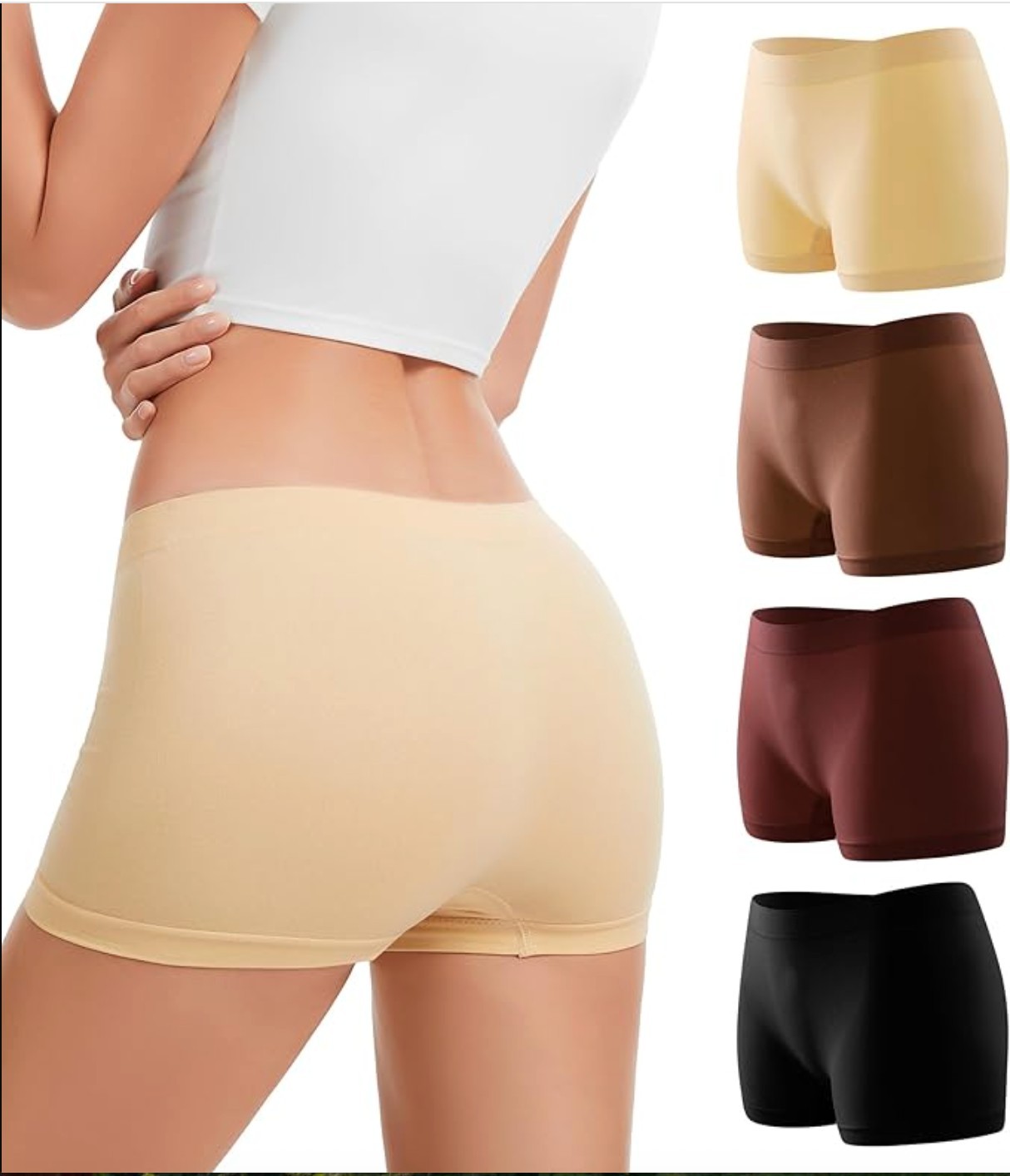 Womens Seamless Boyshort Panties Boxer Briefs Soft Stretch Full Coverage 4 Pack