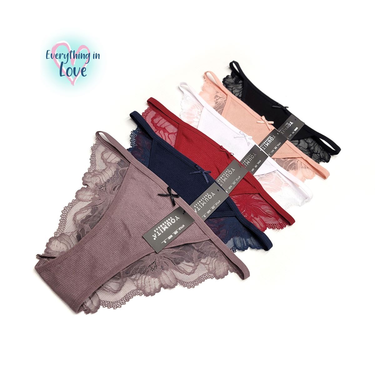 Youmita Side String Rib Lace Hip Brazilian No Show Panty Line Sexy Underwears