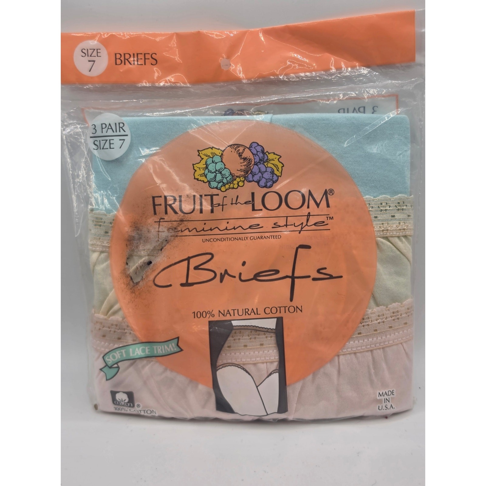Vintage Fruit of the Loom Feminine Style Briefs 3-Pack Sz 7 USA 100%