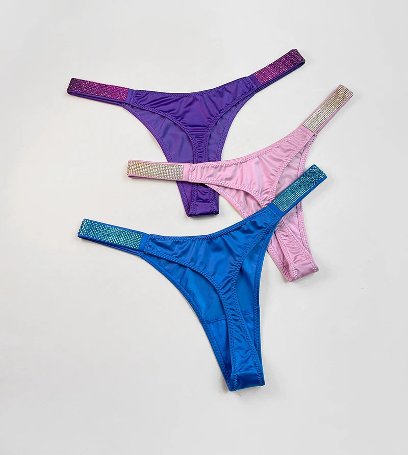 Letter Sexy Panties Women Thongs Rhinestones Diamonds G-string Sports Thong Low