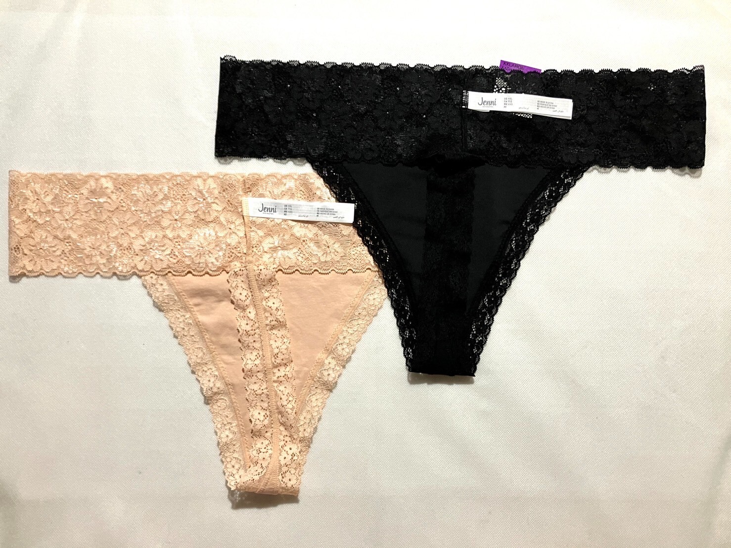 NWT 2-Pack Jenni Woman’s XXL Wide-Lace-Waist Thong Underwear Assorted