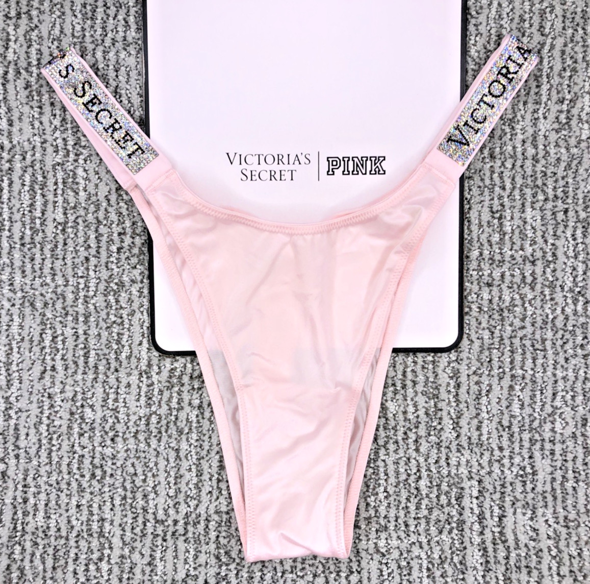 Victoria’s Secret Very Sexy NWT Medium Pink Spellout Shine Strap Brazilian Panty