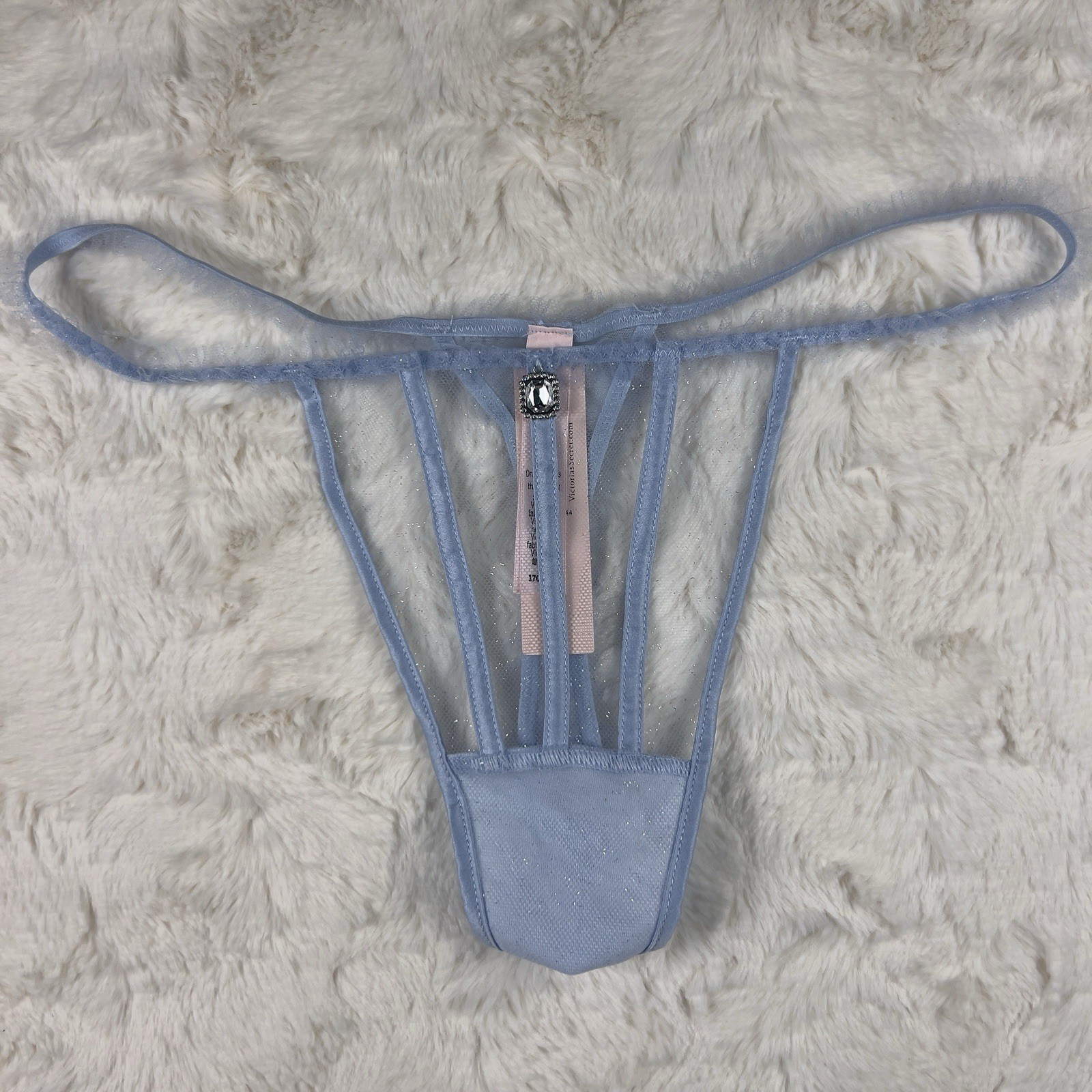 Victoria’s Secret Dream Angels Blue Glitter Tulle Thong Panty Ruffle Sz.M NWT
