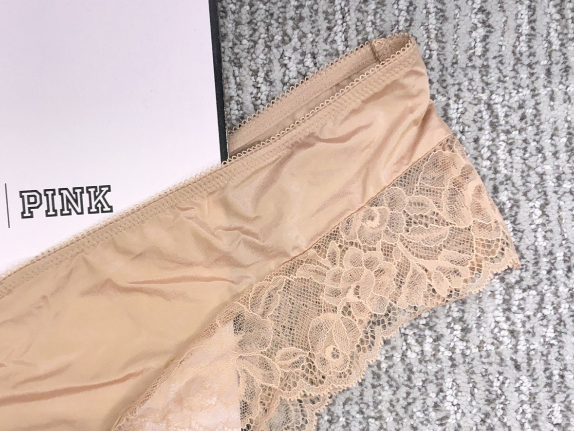 Victoria’s Secret Very Sexy NWT Small Beige Lace Trim High Leg Cheeky Panty