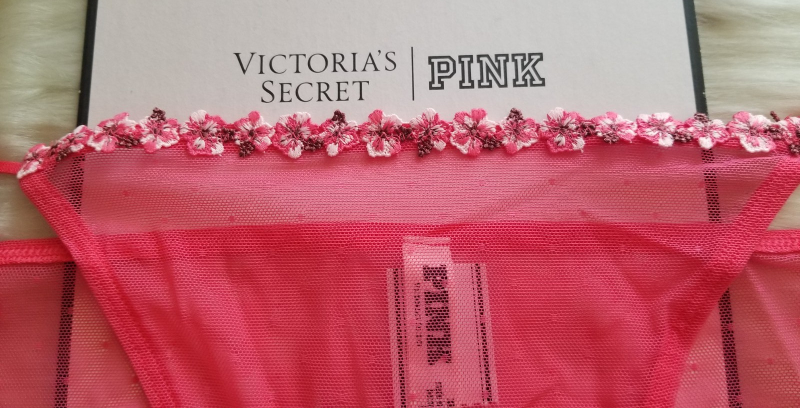 VICTORIA’S SECRET PINK WINK STRING BIKINI PANTY HIBISCUS EMBROIDERY LARGE PINK