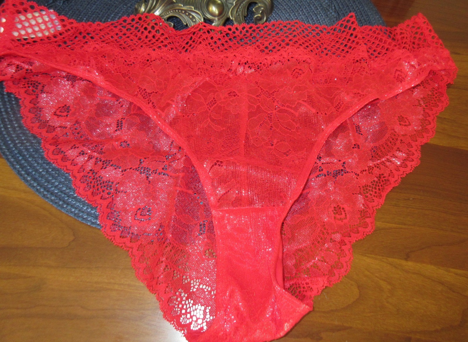 SECRET TREASURES RED NYLON LACE mega hi leg bikini panties size 9 / 2x NWOT