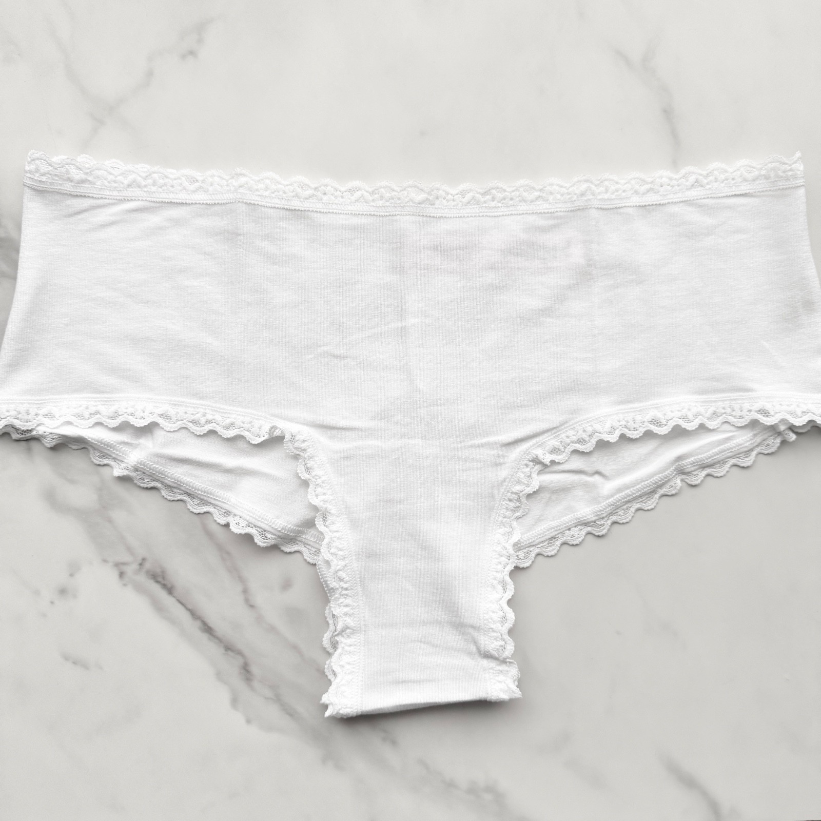 Victoria’s Secret Lace-Trim Cotton Lace-Waist Cheeky Panty VS White Size L/XL