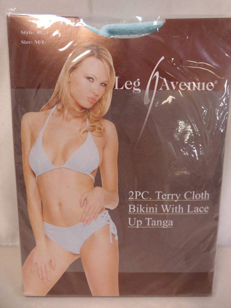 Leg Avenue 2 Piece Terry Cloth Bikini with Lace Up Tanga Light Blue M/L