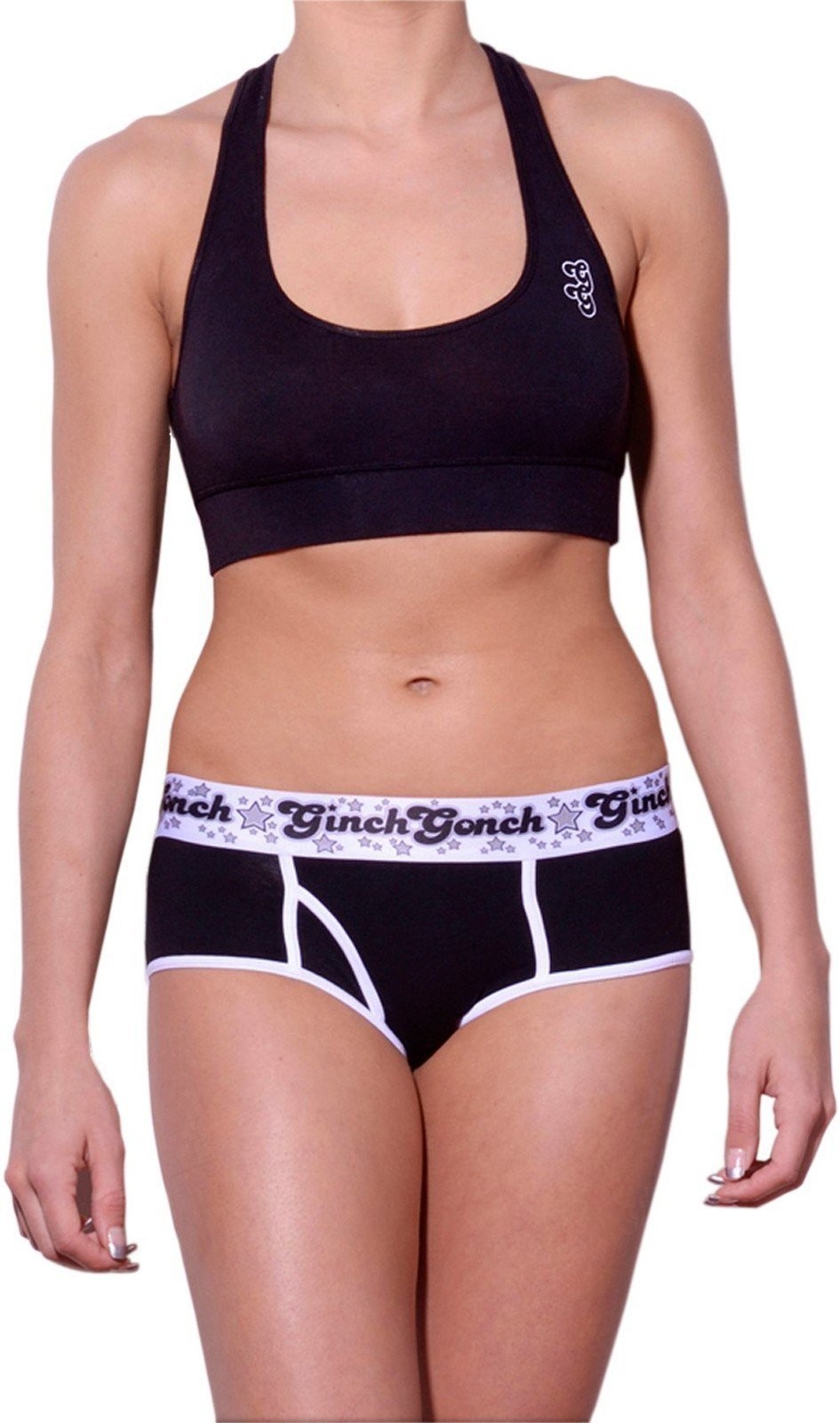 Ginch Gonch Women’s Boyfriend Briefs Black Star Color Block Cotton NWT