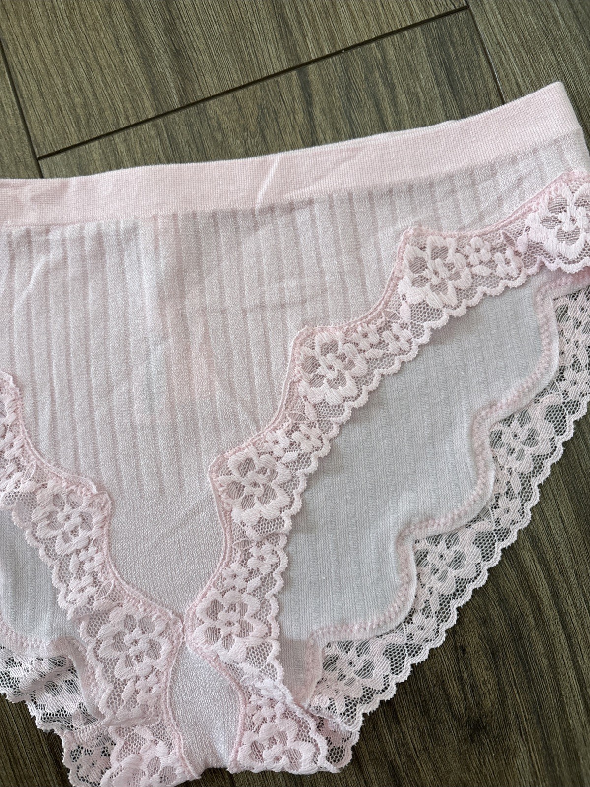 Victoria’s Secret Panties Bikini Panty Pink Ribbed Lace Trim Stretch Large L