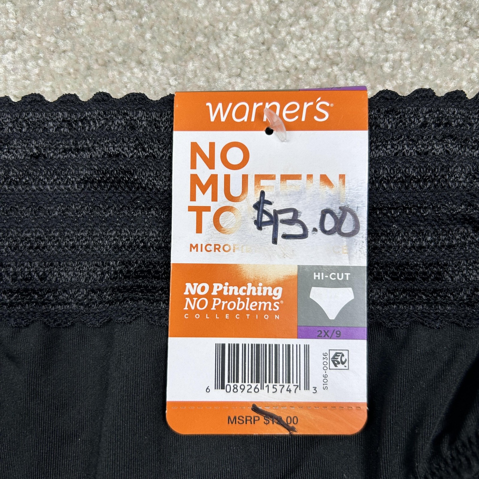 Warners Hi-Cut Briefs Womens 2X Black No Muffin Top Microfiber Lace Underwear