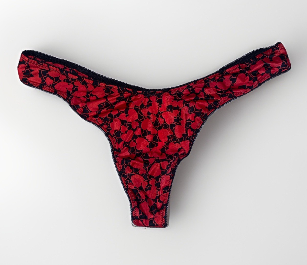 Victoria’s Secret NEW Thong Panty SILKY Black RED Hearts Size X-LARGE