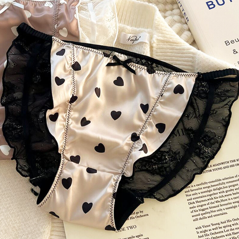 3 Pack Lot Sexy Womens Satin Panties Underwear Polka Dot Sheer Briefs Lingeries