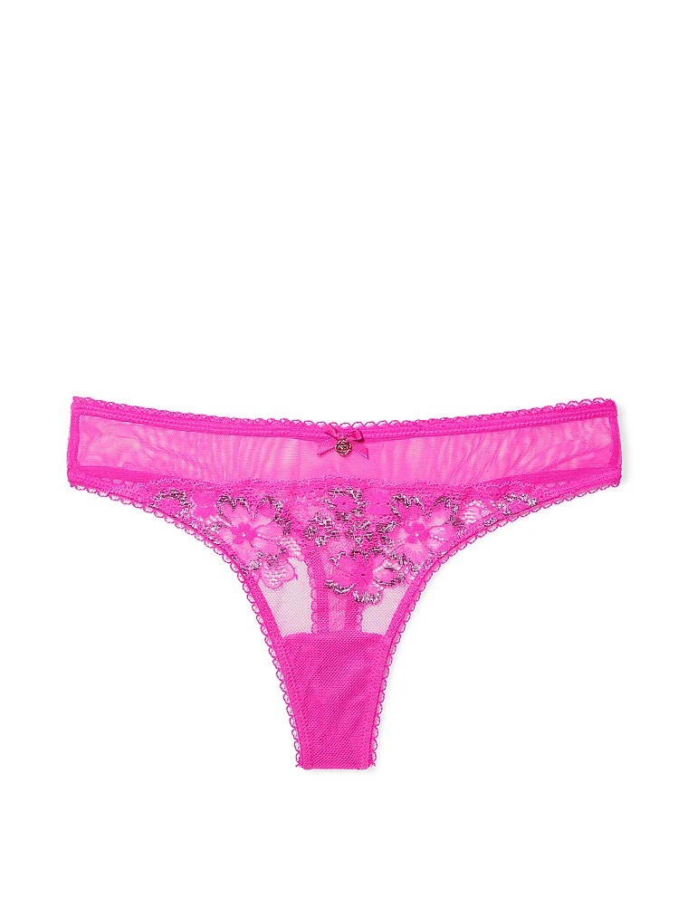Victoria’s Secret Body By Victoria Shimmer Lace-Front Thong Fuchsia Frenzy M NEW