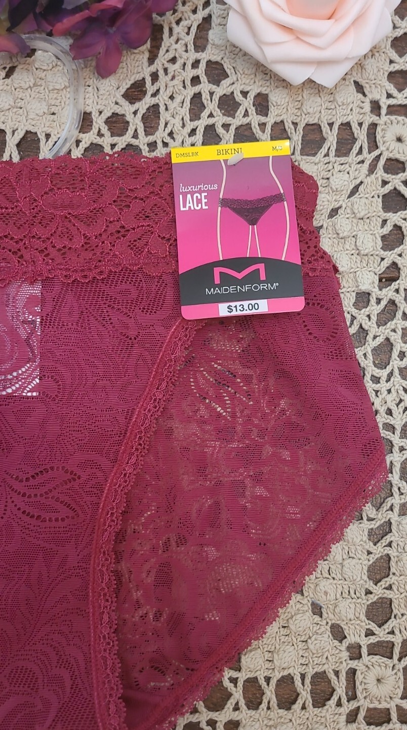 MAIDENFORM Luxurious SeXy Slinky Stretch Lace Red V Waist Bikini Panty 6/M ~NWT