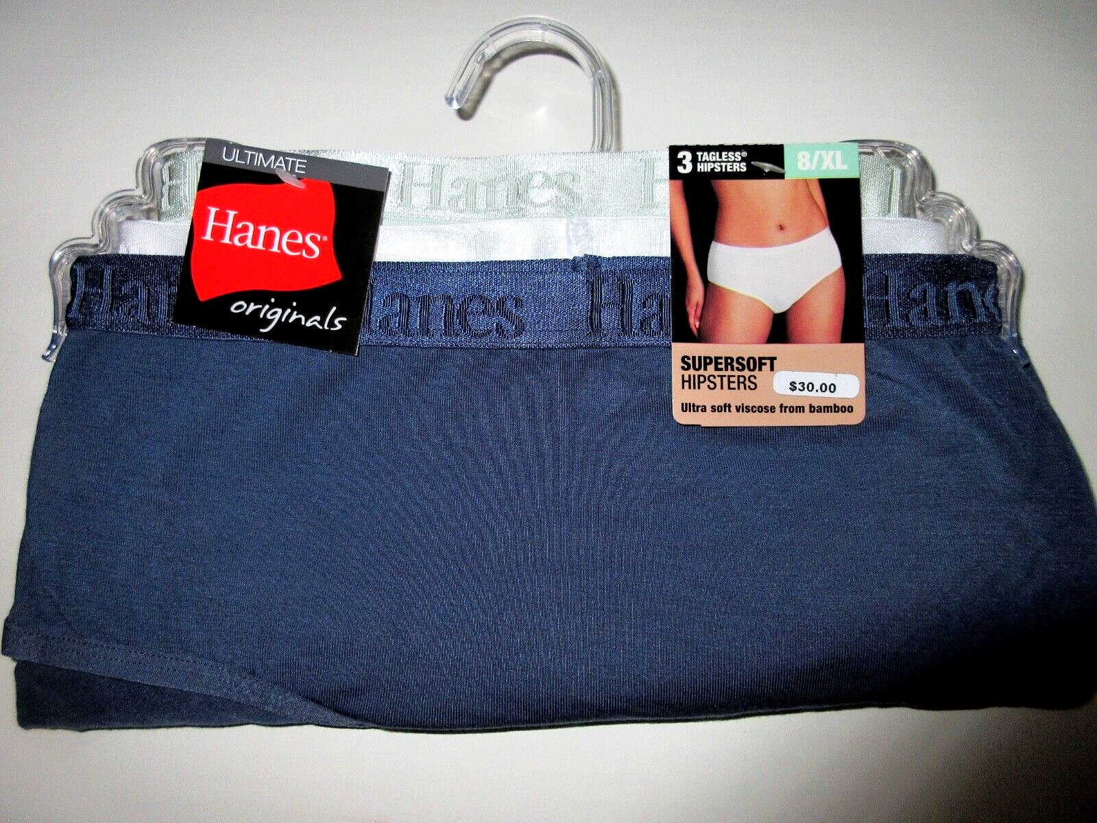 Hanes Ultimate Originals 3-Pair HIPSTER Panties cool viscose Stretch Soft ~ 8/XL