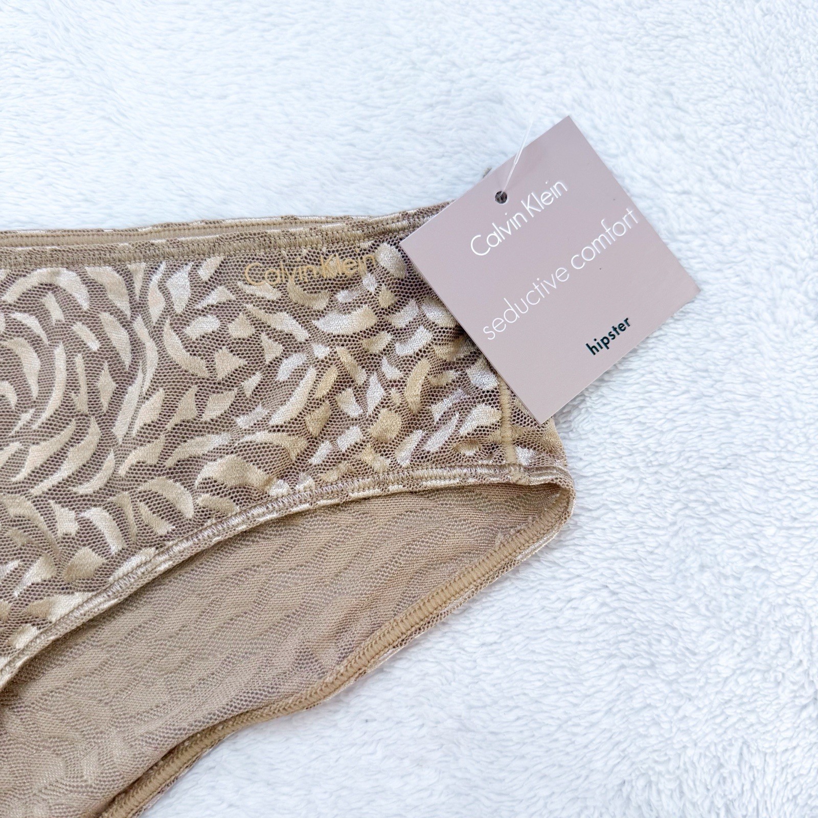 Calvin Klein Gold Print Women’s Panties Seductive Comfort Size S NWT Underwear