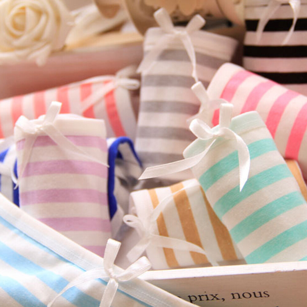 Womens Japanese Style Cute Striped Underwear Breathable Cotton Panty Soft Briefs