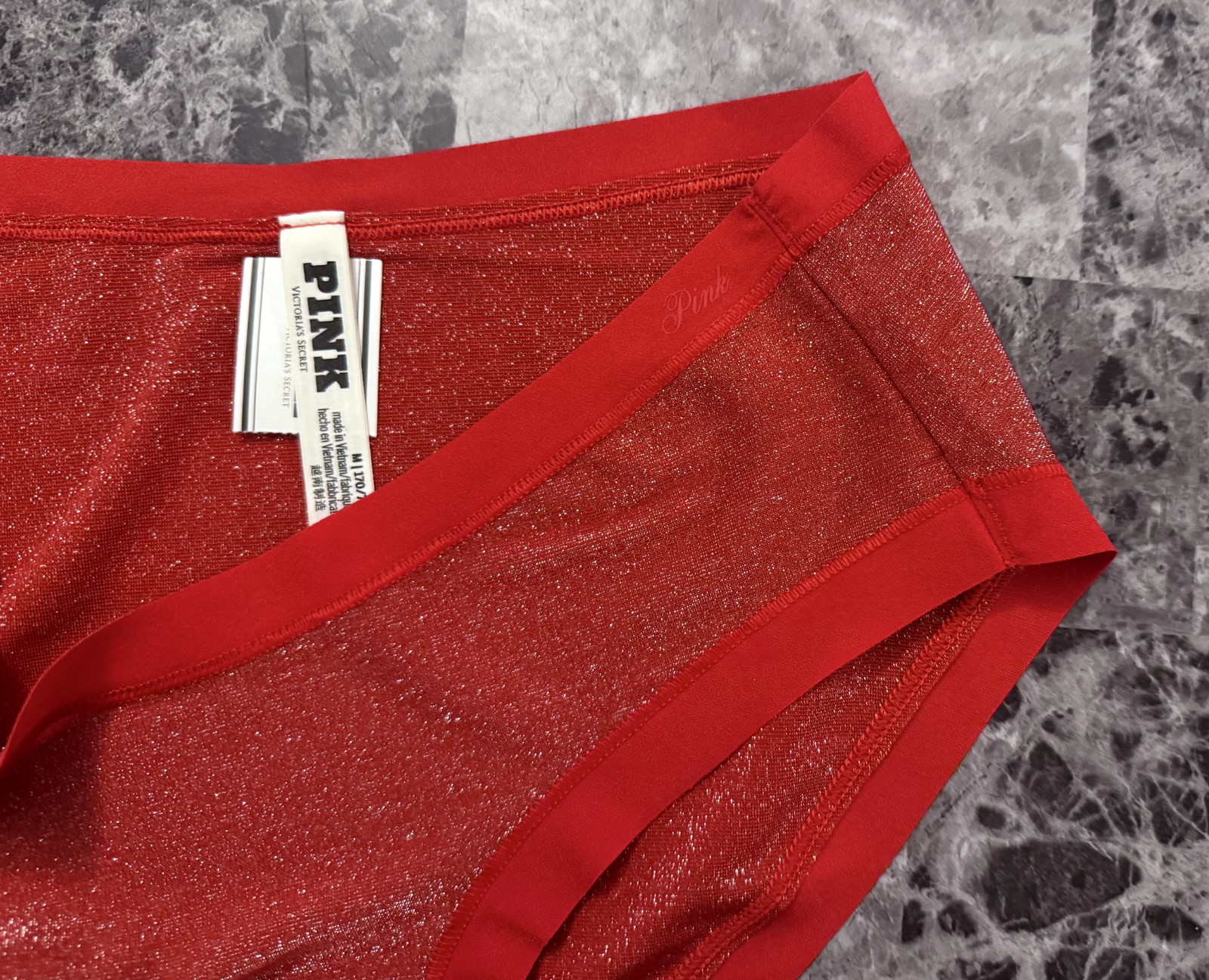 VICTORIA’S SECRET PINK RED SILVER SPARKLE SHIMMER MESH NO SHOW HIPHUGGER PANTIES