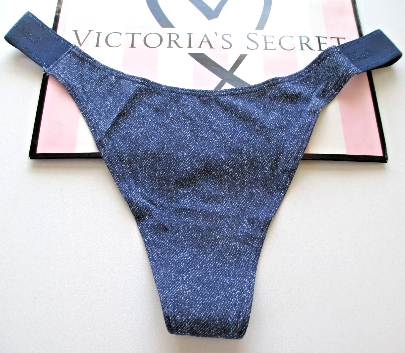 VICTORIA’S SECRET PINK Cotton High Leg Thong Panty VS Dark Denim Blue S M L XL