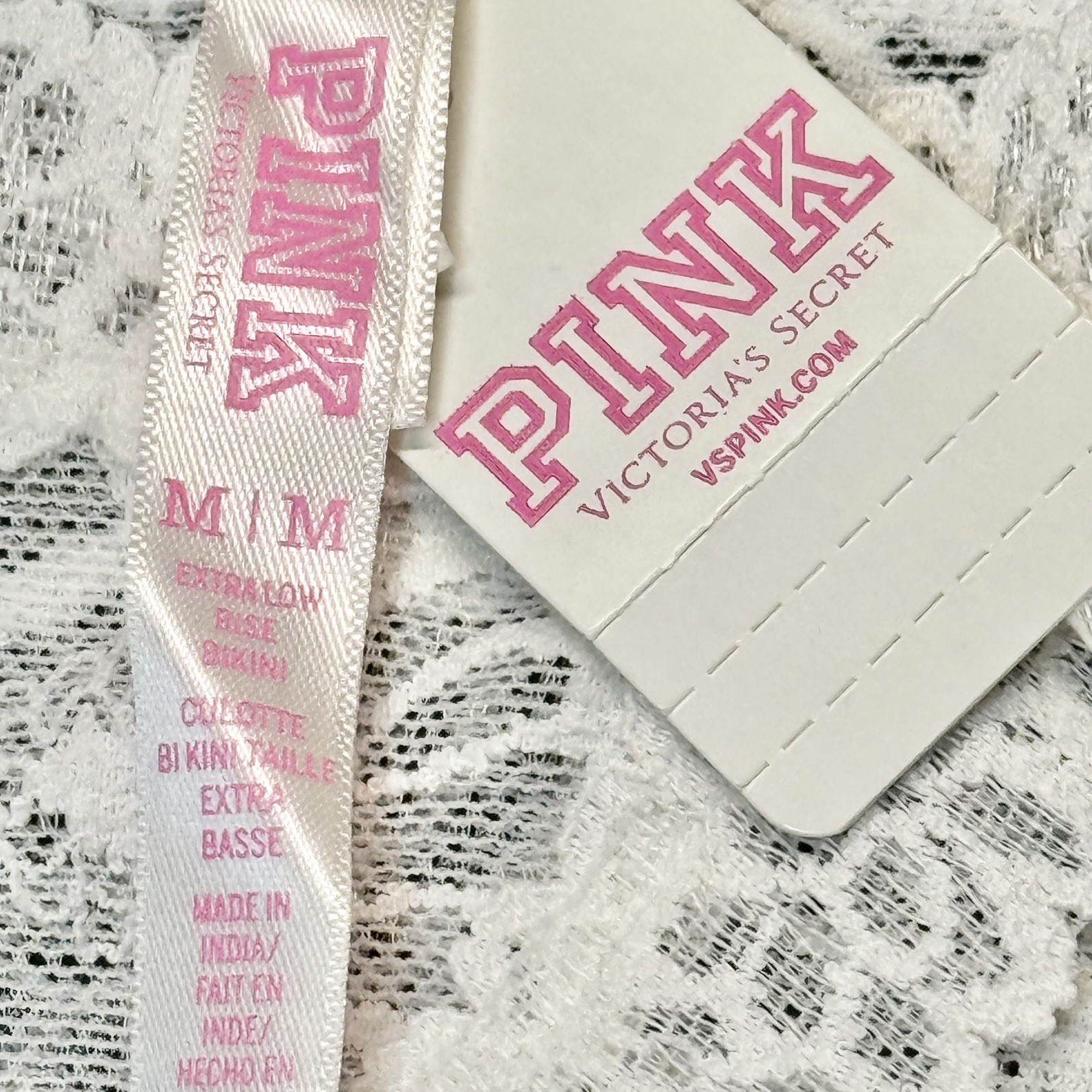 2016 VTG PINK by Victoria’s Secret White Lace Extra Low Rise Bikini Panties Med