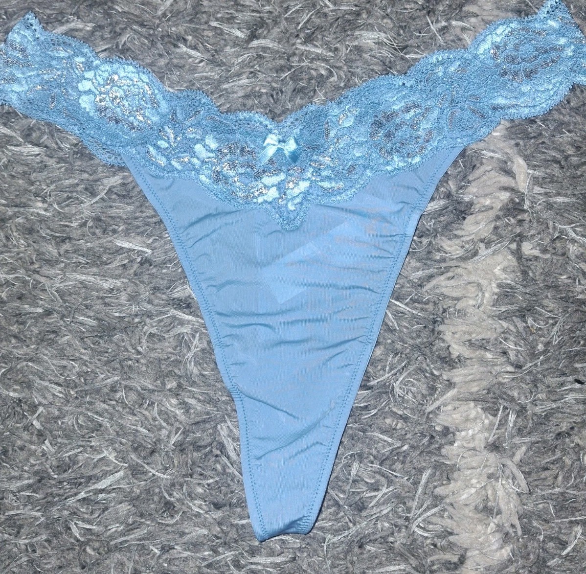 Adore Me/VS Floral Lace Trim Thong Panty NEW Medium Blue