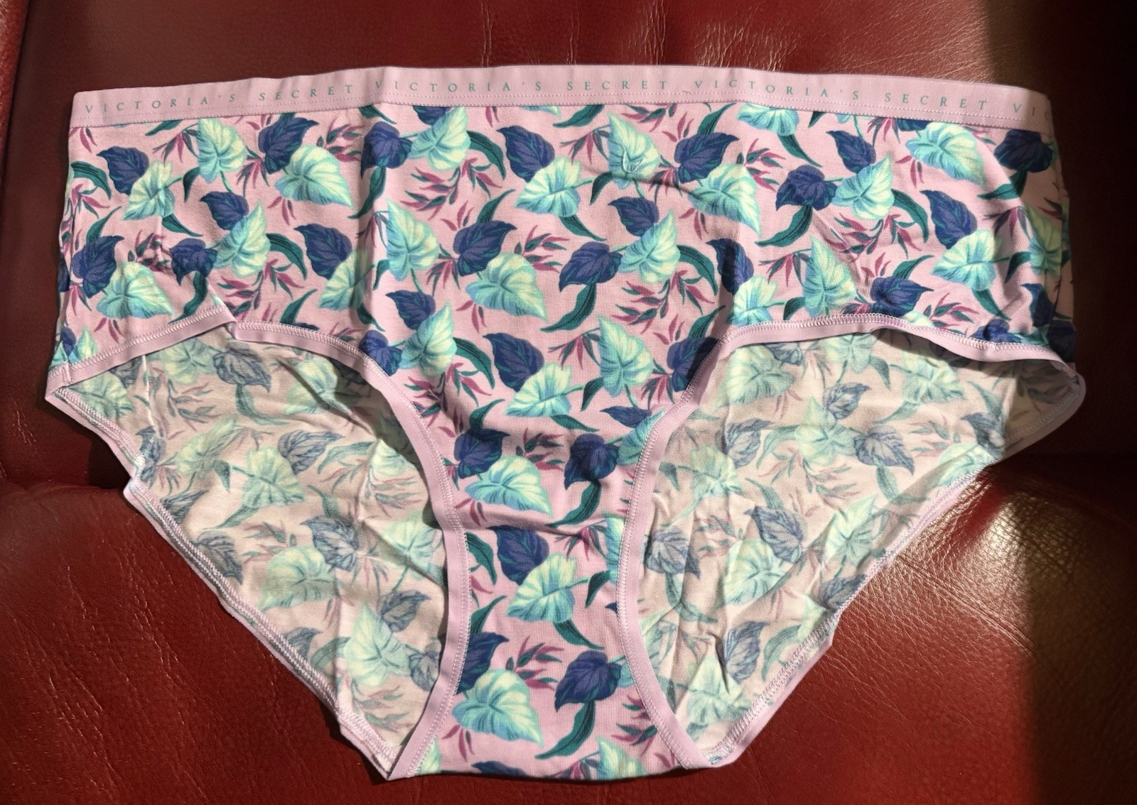 Victoria’s Secret Size XXL Hiphugger Hipster Purple Teal Leaves Cotton Panty Nwt
