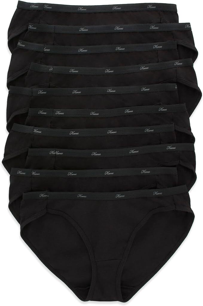 Hanes Black Women Panties 100% Cotton Underwear Bikini Black 5 or 10 Pack