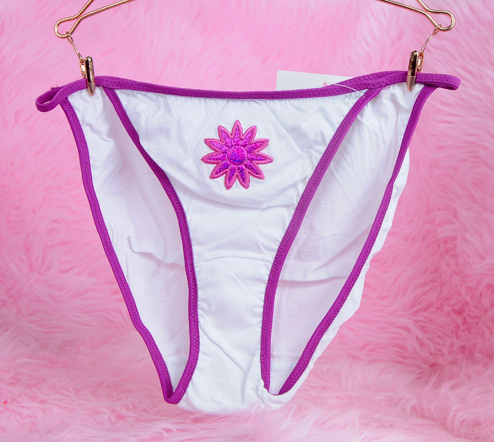 Adorable Cotton Sissy stretch Metallic Flower String Bikini Panties sz 6 7