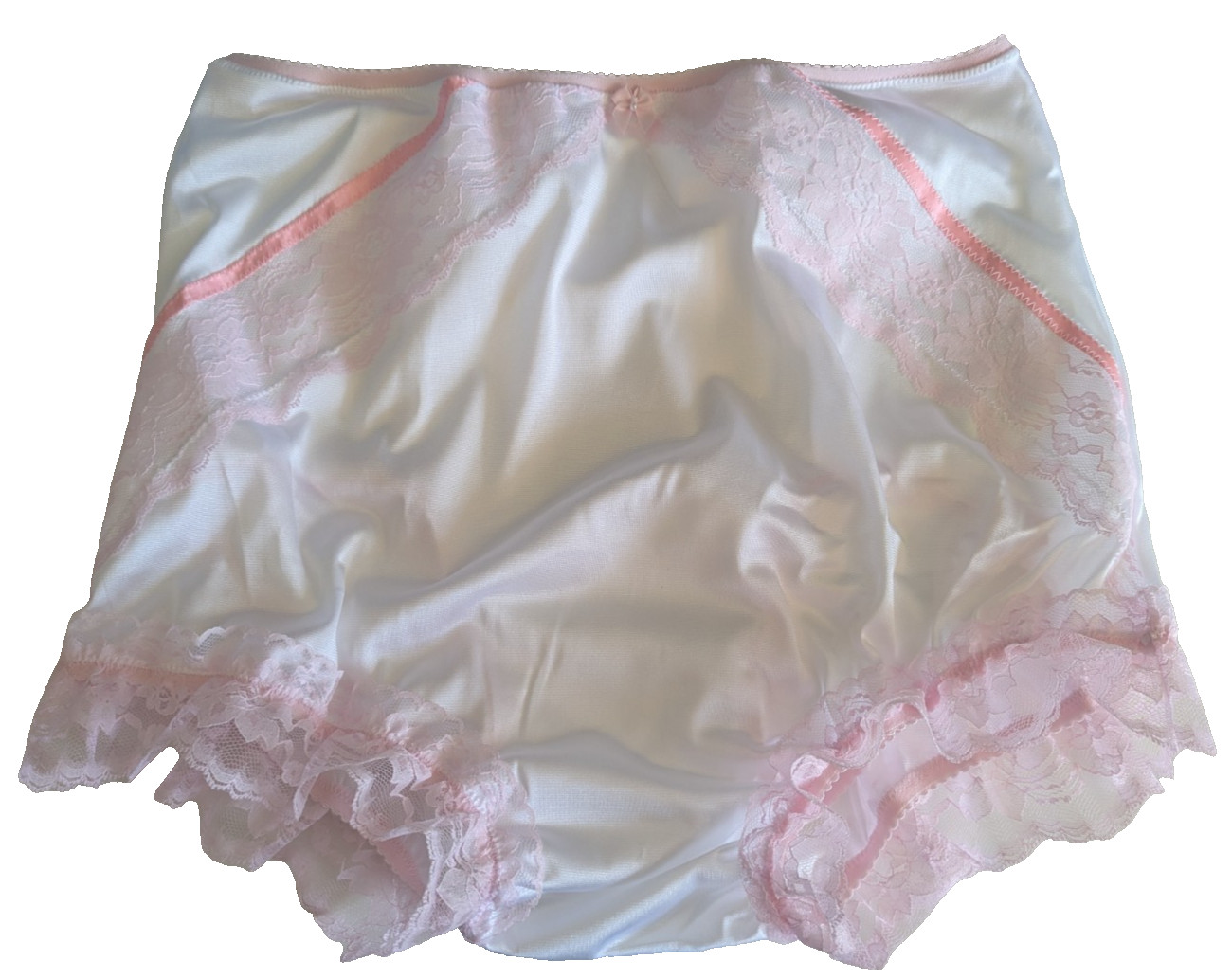 WHITE Nylon Tricot PINK LACY Bubble Bloomer & SISSY PANTY 2 LAYER 34-44 Waist **