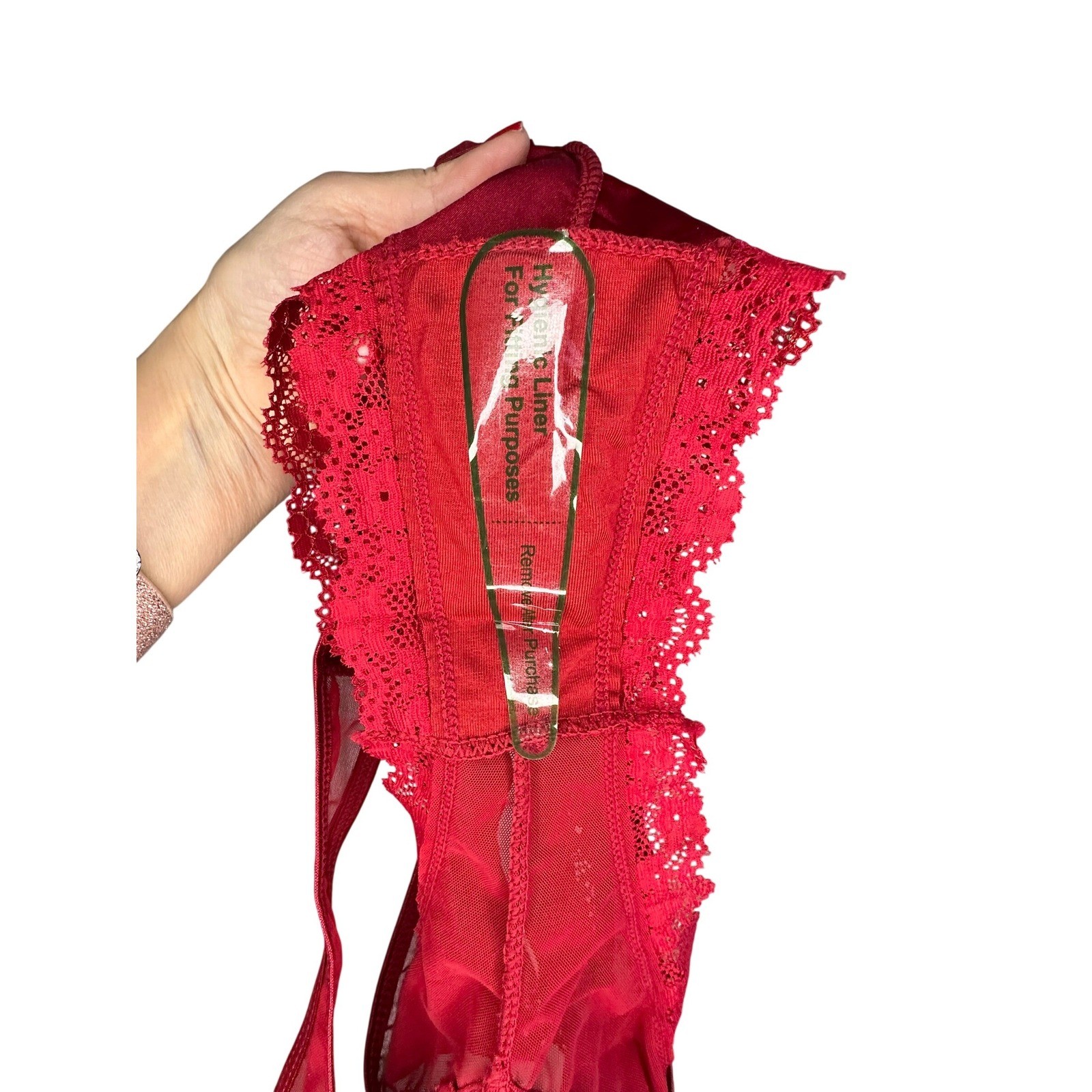 Sheer Lace Trim Cheeky Panty Red Bow Detail Bikini Bottoms