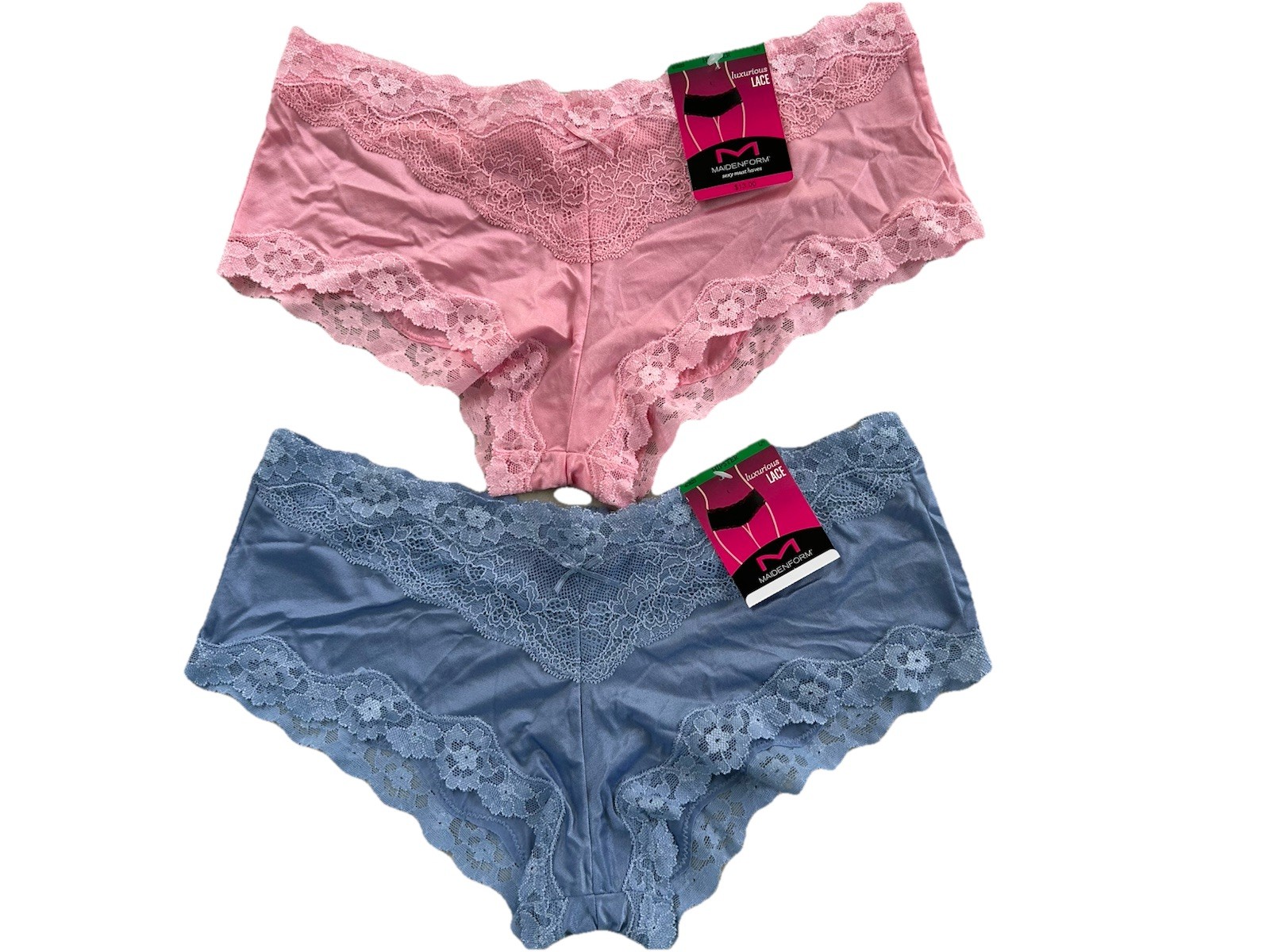 MAIDENFORM Luxurious Lace Size L / 7 Lot Of 2 Blue And Pink With Lace