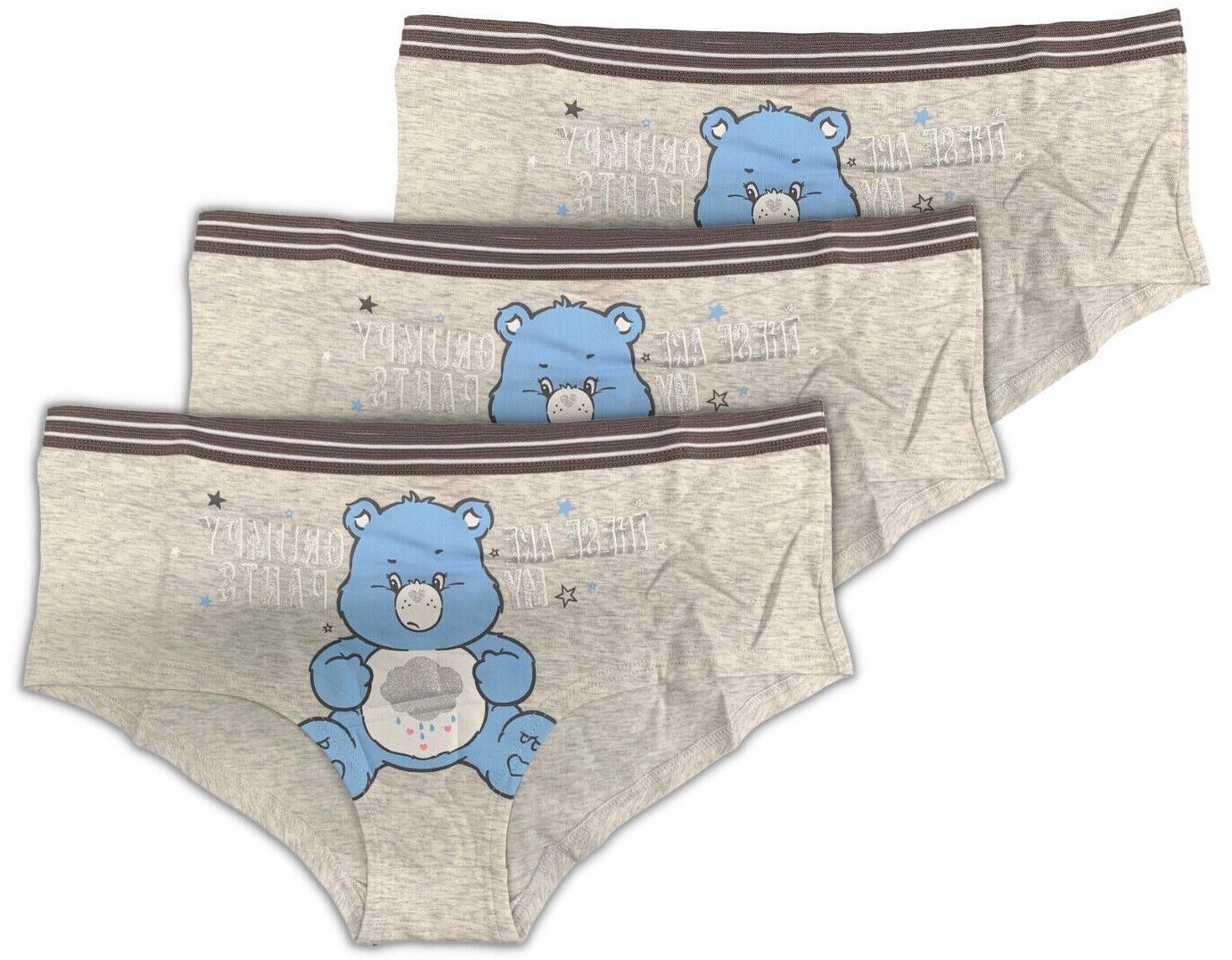 Pack of 3 Ladies Briefs Knickers Shorts, Character Print Grey Cotton Underwear