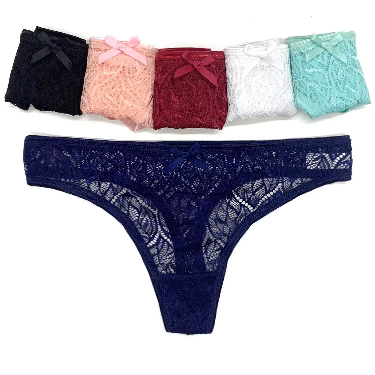 6 Pack M L XL Women Sheer Floral Lace Thong Panties Low Rise G-String Underwear