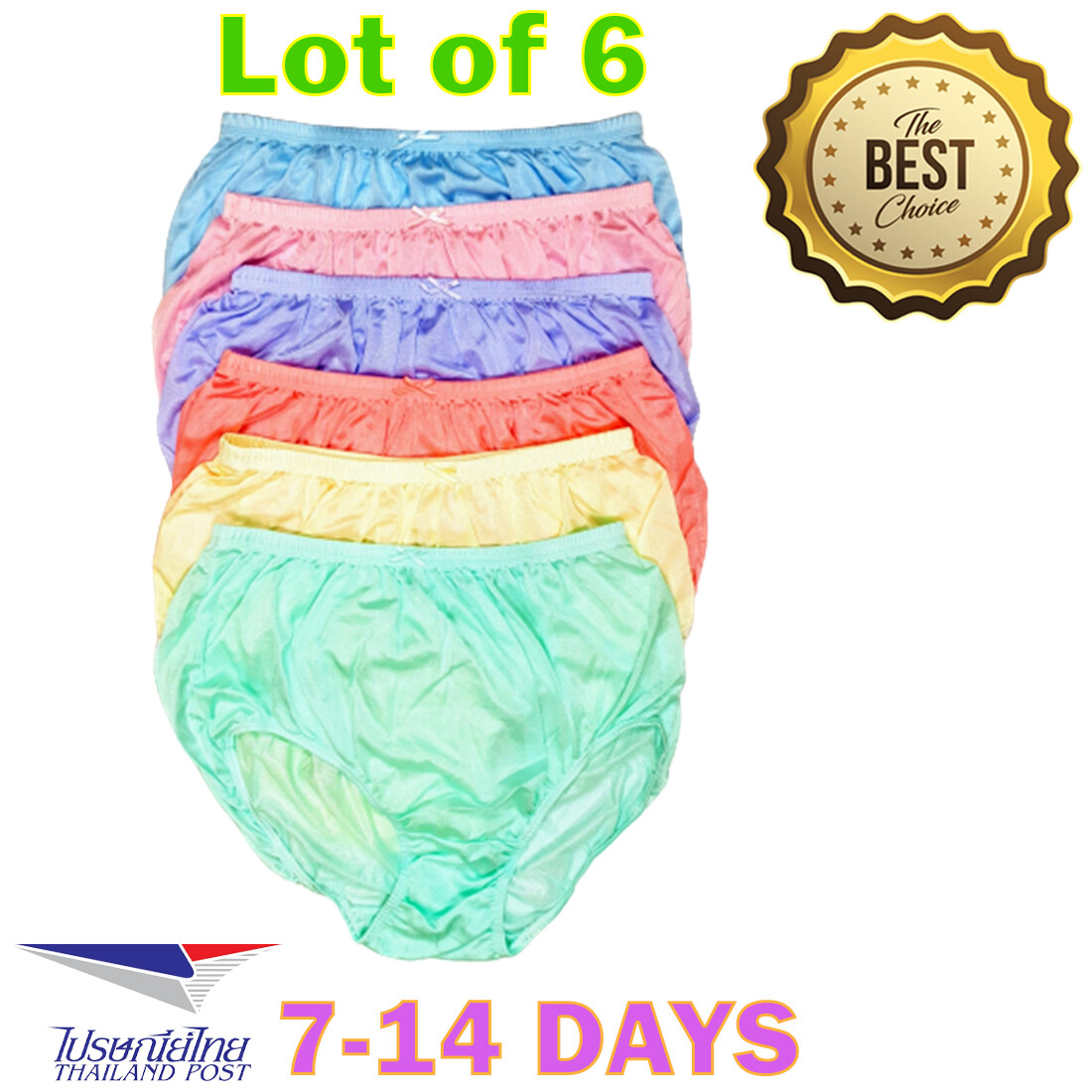 6x Vintage Nylon Panties Bikini Underwear Granny Sheer Gusset Mushroom Size L Ne