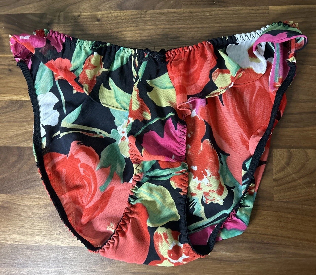 Vtg Victoria Secret Panties Second Skin Satin Gold Crown Label M/6 Chiffon Hicut